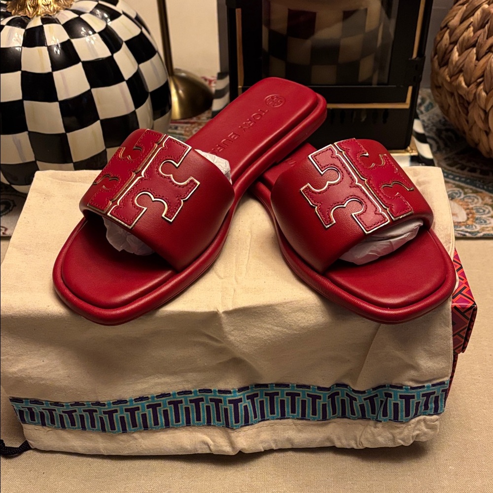 Tory Burch - Size 8, Tory red/gold, Double sport slide